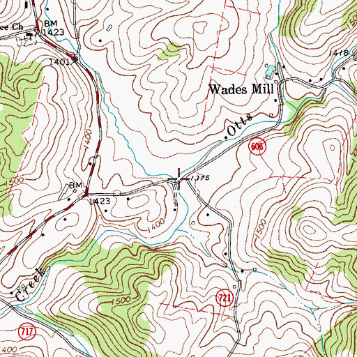 Topographic Map of Moffatts Creek, VA