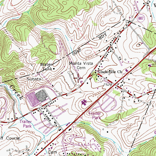 Topographic Map of Monta Vista Cemetery, VA