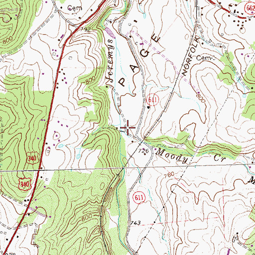 Topographic Map of Moody Creek, VA