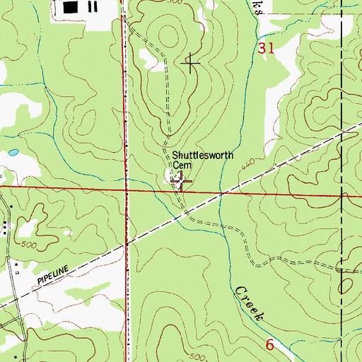 Topographic Map of Shuttlesworth Cemetery, AL