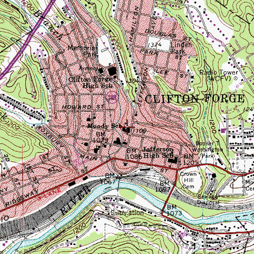 Topographic Map of Moody School, VA