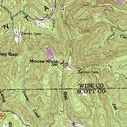 Topographic Map of Moore Knob, VA