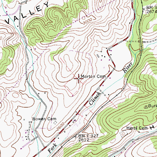 Topographic Map of Morton Cemetery, VA