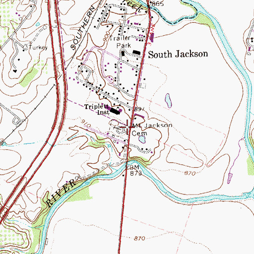 Topographic Map of Mount Jackson Cemetery, VA