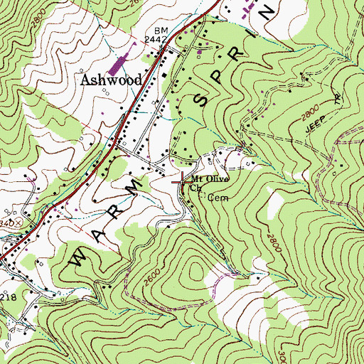 Topographic Map of Mount Olive Baptist Church, VA