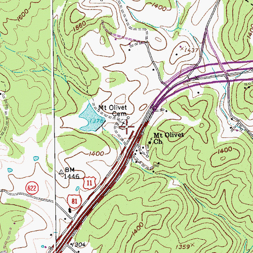 Topographic Map of Mount Olivet Cemetery, VA