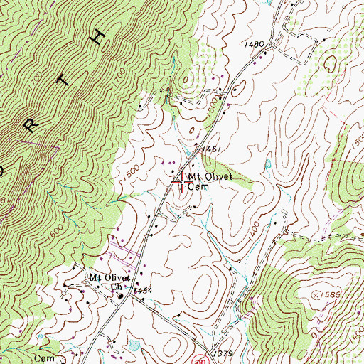 Topographic Map of Mount Olivet Cemetery, VA
