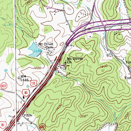 Topographic Map of Mount Olivet Church, VA