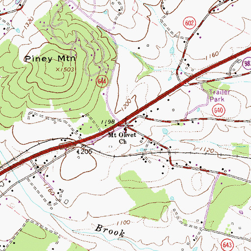 Topographic Map of Mount Olivet Church, VA
