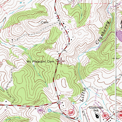 Topographic Map of Mount Pleasant Cemetery, VA