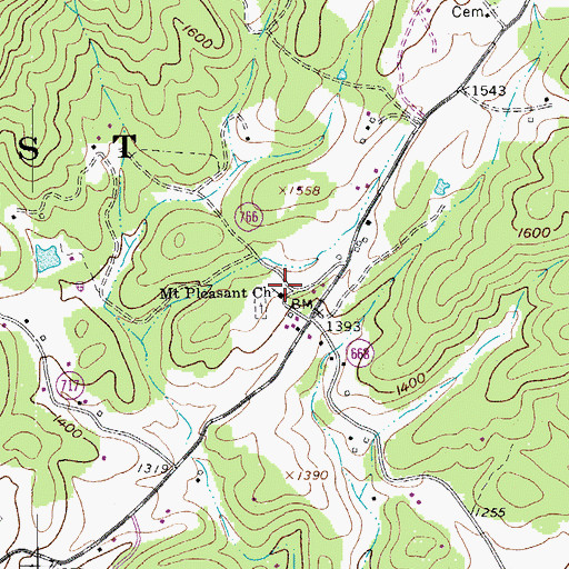 Topographic Map of Mount Pleasant Church, VA
