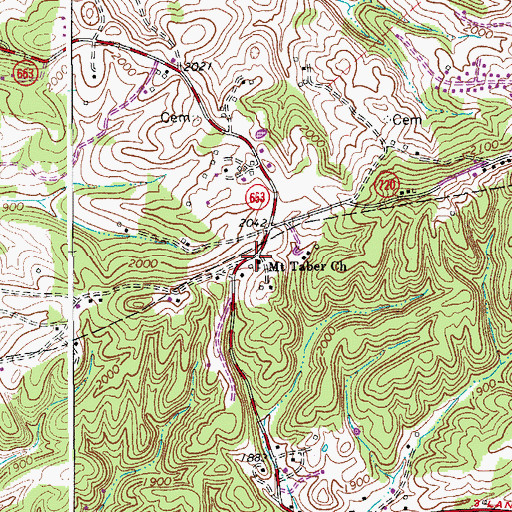 Topographic Map of Mount Taber Church, VA
