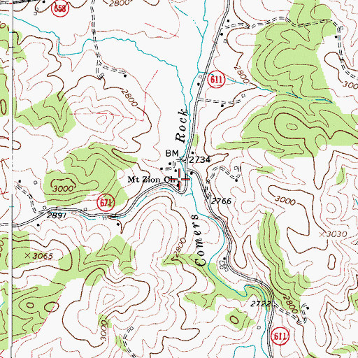 Topographic Map of Mount Zion Church, VA
