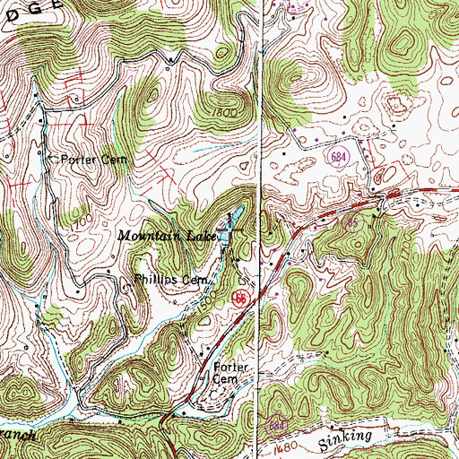 Topographic Map of Mountain Lake, VA