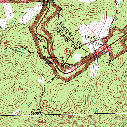 Topographic Map of Mountain Top Church, VA