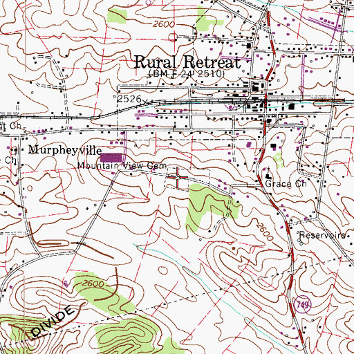 Topographic Map of Mountain View Cemetery, VA