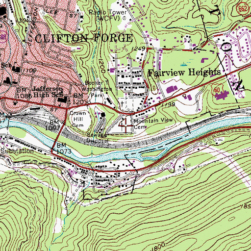 Topographic Map of Mountain View Cemetery, VA
