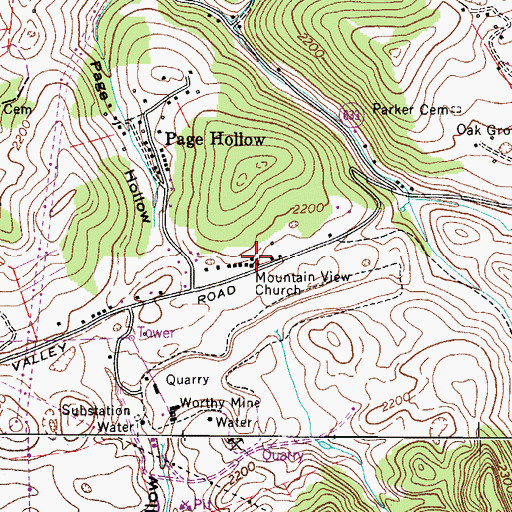 Topographic Map of Mountain View Church, VA
