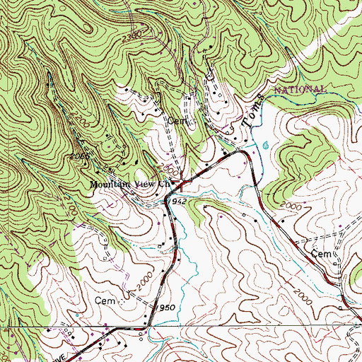 Topographic Map of Mountain View Church, VA