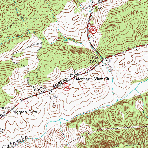 Topographic Map of Mountain View Church, VA