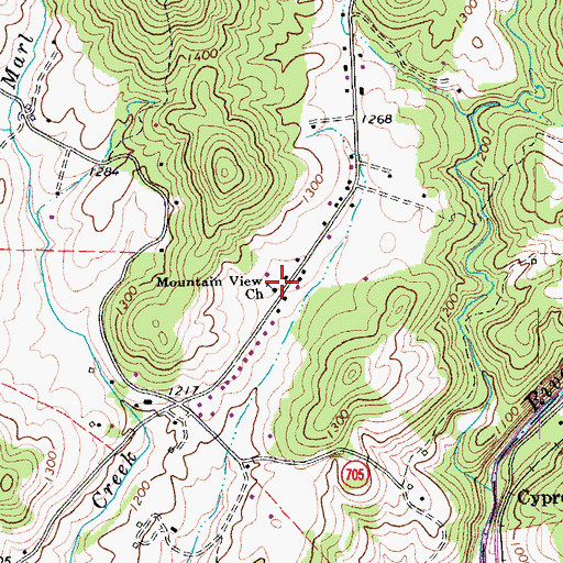 Topographic Map of Mountain View Church, VA