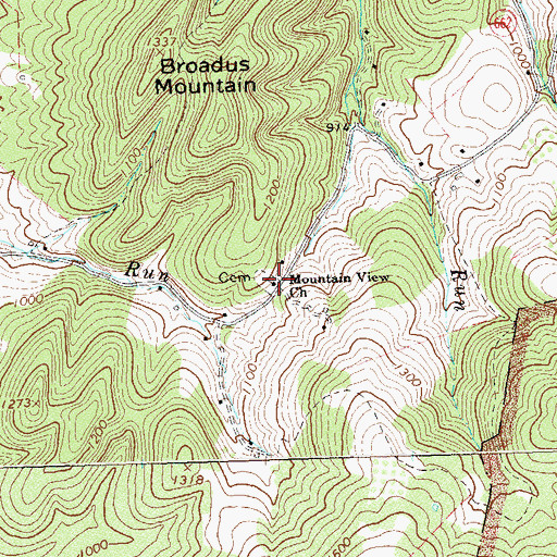 Topographic Map of Mountain View Church, VA