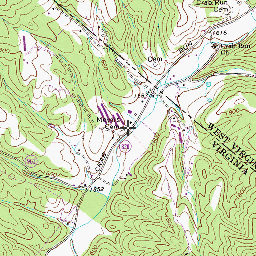 Topographic Map of Moyers Cemetery, VA