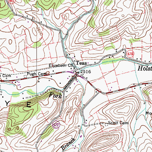 Topographic Map of Mullins Branch, VA