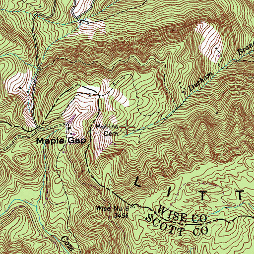 Topographic Map of Mullins Cemetery, VA