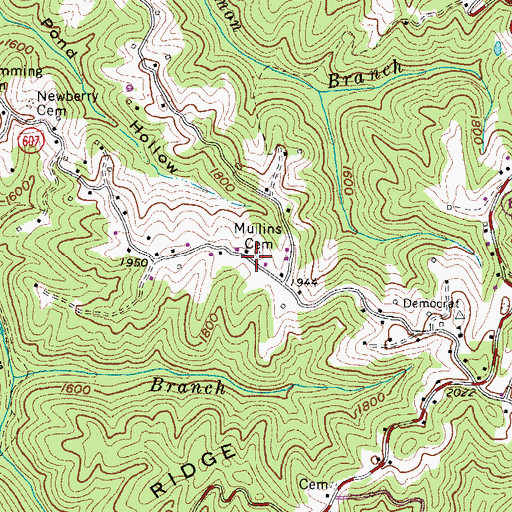 Topographic Map of Mullins Cemetery, VA
