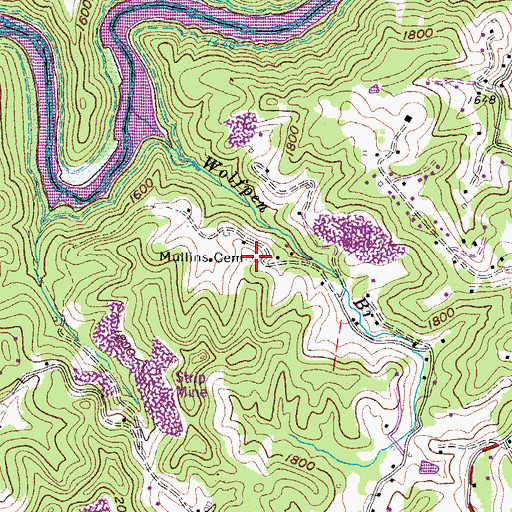 Topographic Map of Mullins Cemetery, VA