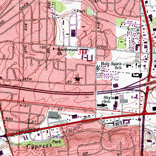 Topographic Map of South Highlands Baptist Church, AL