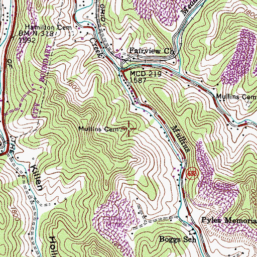 Topographic Map of Mullins Cemetery, VA