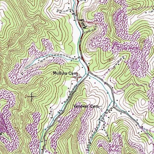 Topographic Map of Mullins Cemetery, VA