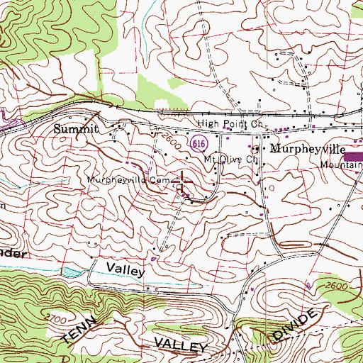 Topographic Map of Murpheyville Cemetery, VA