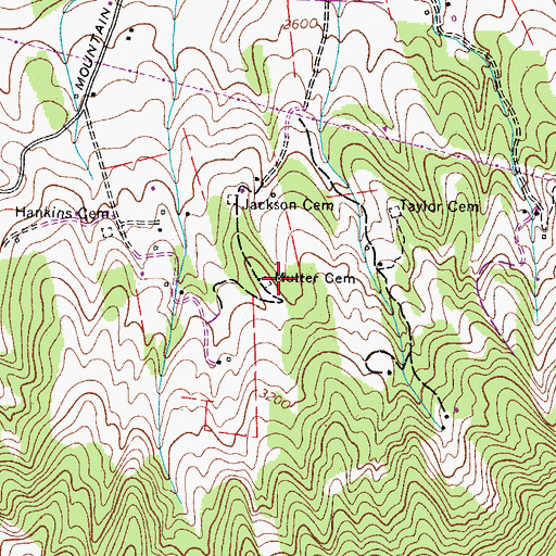 Topographic Map of Mutter Cemetery, VA