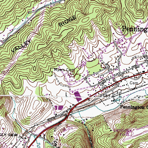 Topographic Map of Myers Cemetery, VA