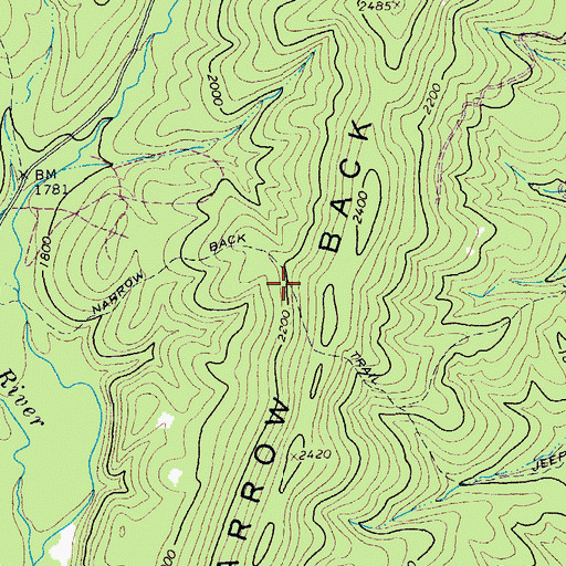 Topographic Map of Narrow Back Trail, VA