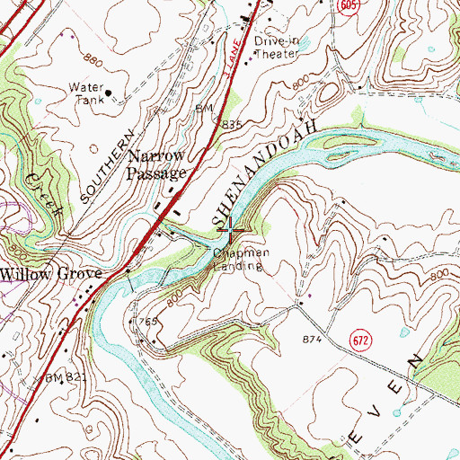 Topographic Map of Narrow Passage Creek, VA