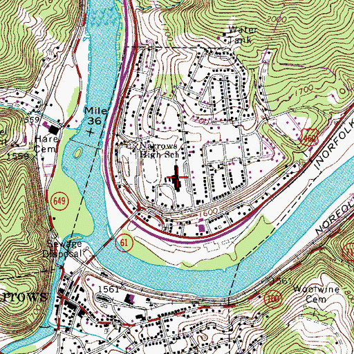 Topographic Map of Narrows High School, VA