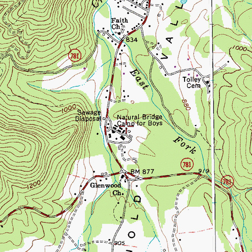 Topographic Map of Natural Bridge Camp for Boys, VA