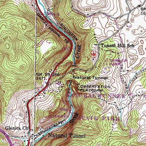 Topographic Map of Natural Tunnel, VA