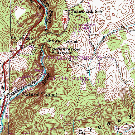 Topographic Map of Natural Tunnel State Park, VA