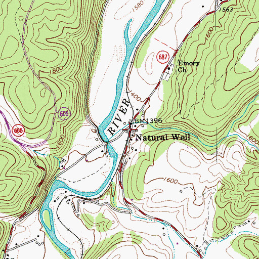 Topographic Map of Natural Well, VA