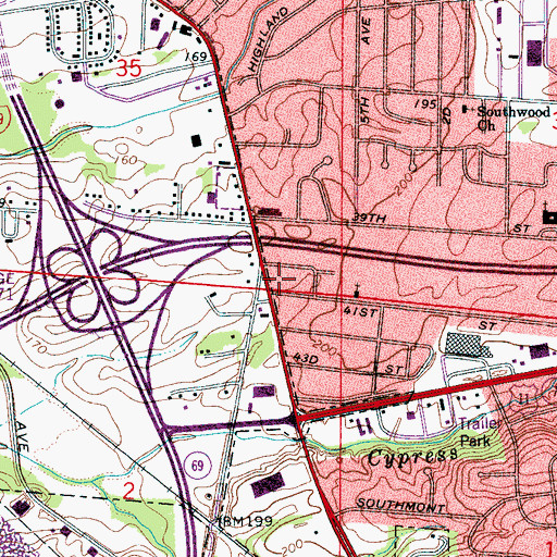 Topographic Map of Southside Church of the Nazarene, AL