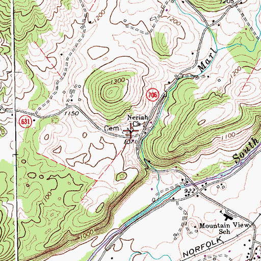Topographic Map of Neriah Church, VA