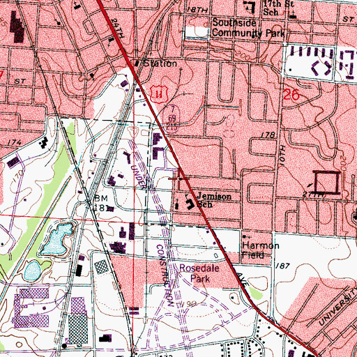 Topographic Map of Southside Methodist Church, AL