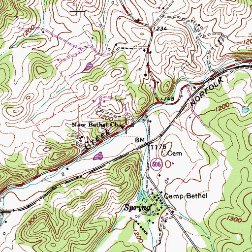 Topographic Map of New Bethel Church, VA