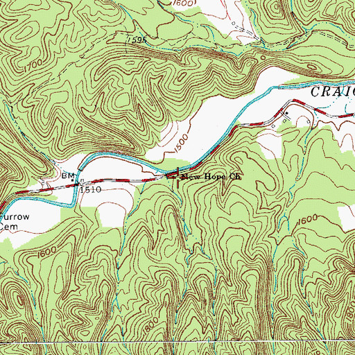 Topographic Map of New Hope Church, VA