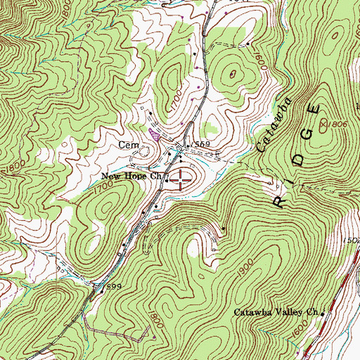 Topographic Map of New Hope Church, VA